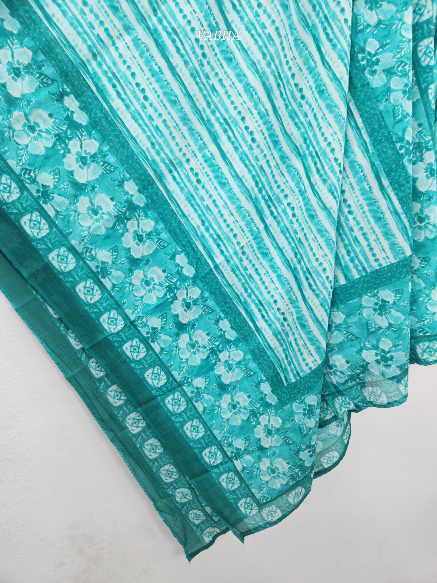 KPD193 Rama Green Cotton V Neck Floral Print Anarkali Style Kurti Pant Duppatta