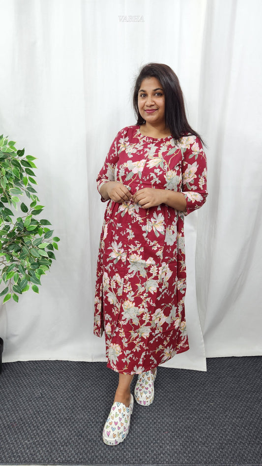 F09 Maroon Floral Cotton Frock