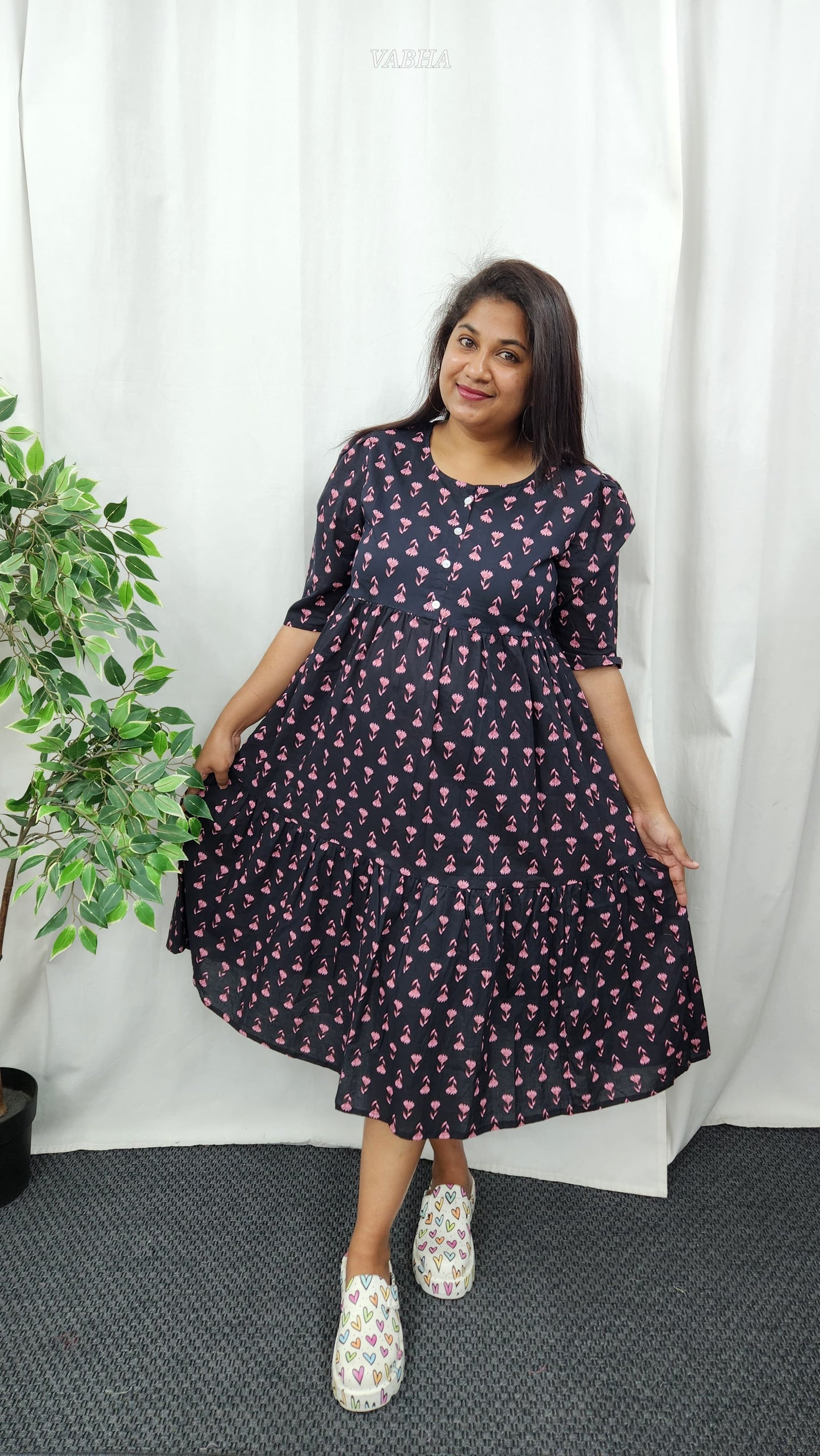 F20 Black Printed Cotton Frock