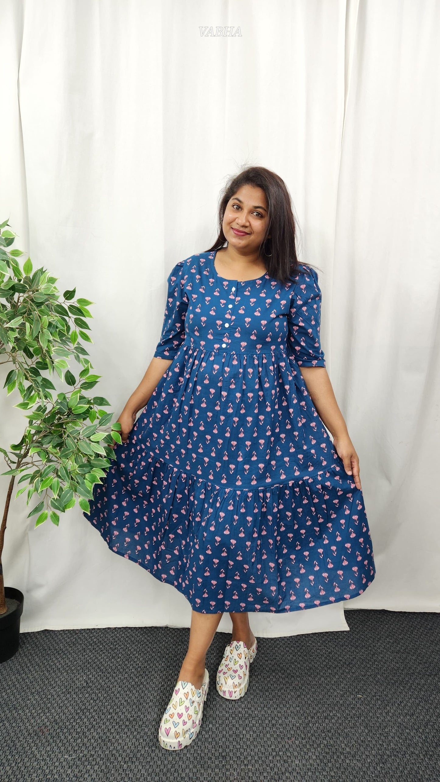 F21 Blue Printed Cotton Frock