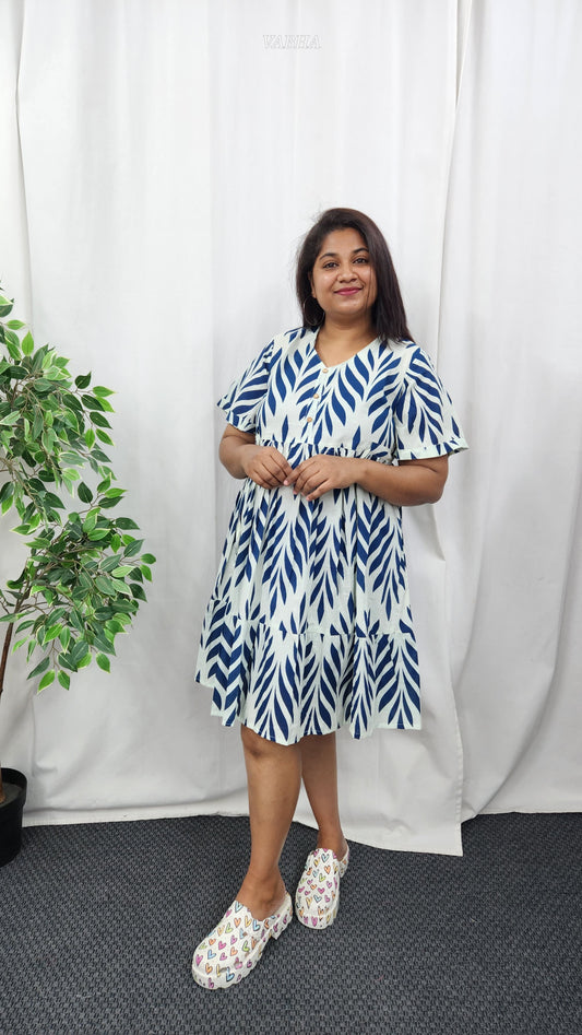 F22 White Blue Cotton Frock