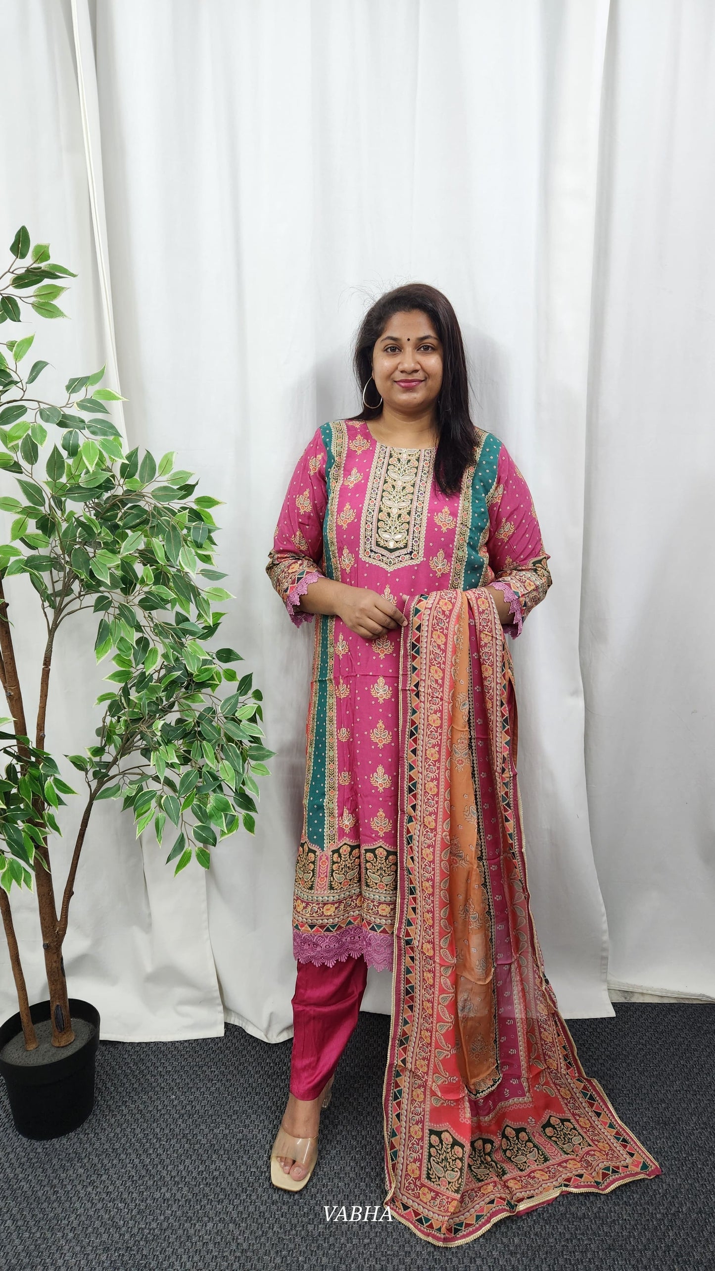 KPD40 Pink Muslin Kurti Pant Dupatta