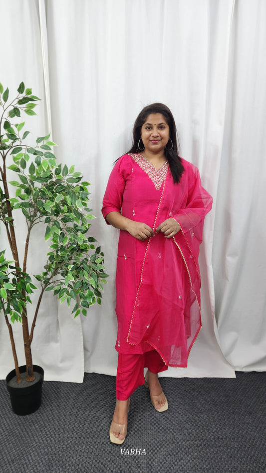 KPD50 Pink Vatican Silk Kurti Pant Dupatta