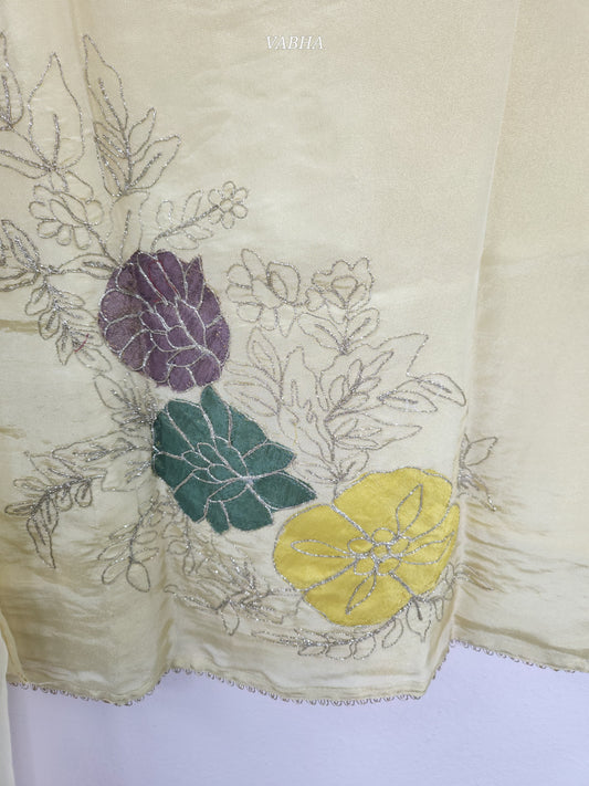 KPD84 M Size Light Yellow Tissue Round Neck Kurti With Lining Organza Dupatta and Pant