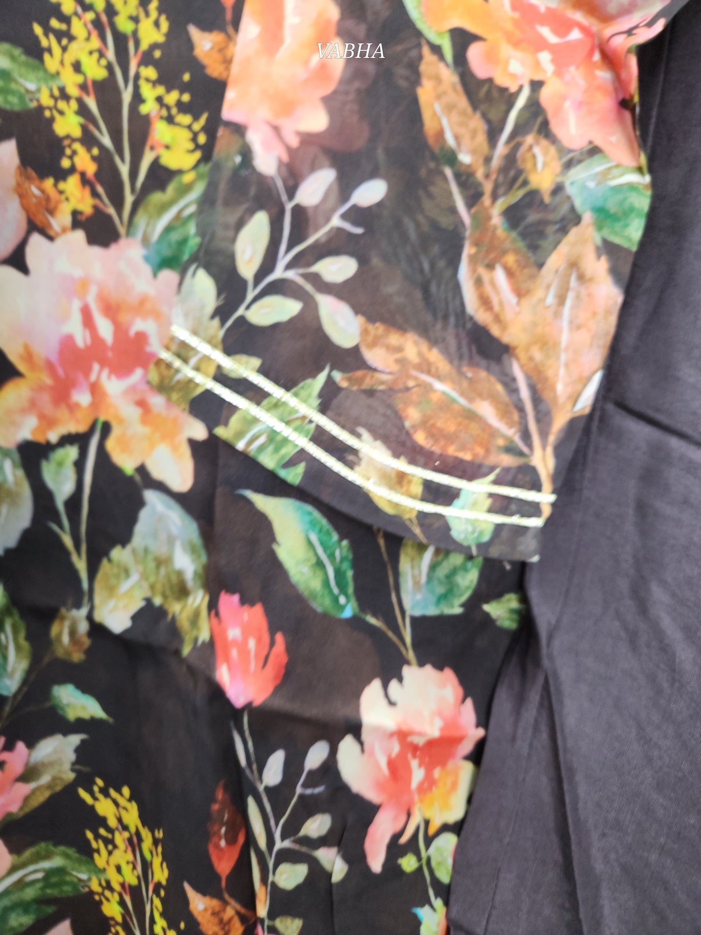 KPD99 Brown Organza Digital Print With Heavy Work V-neck Kurti Pant Dupatta