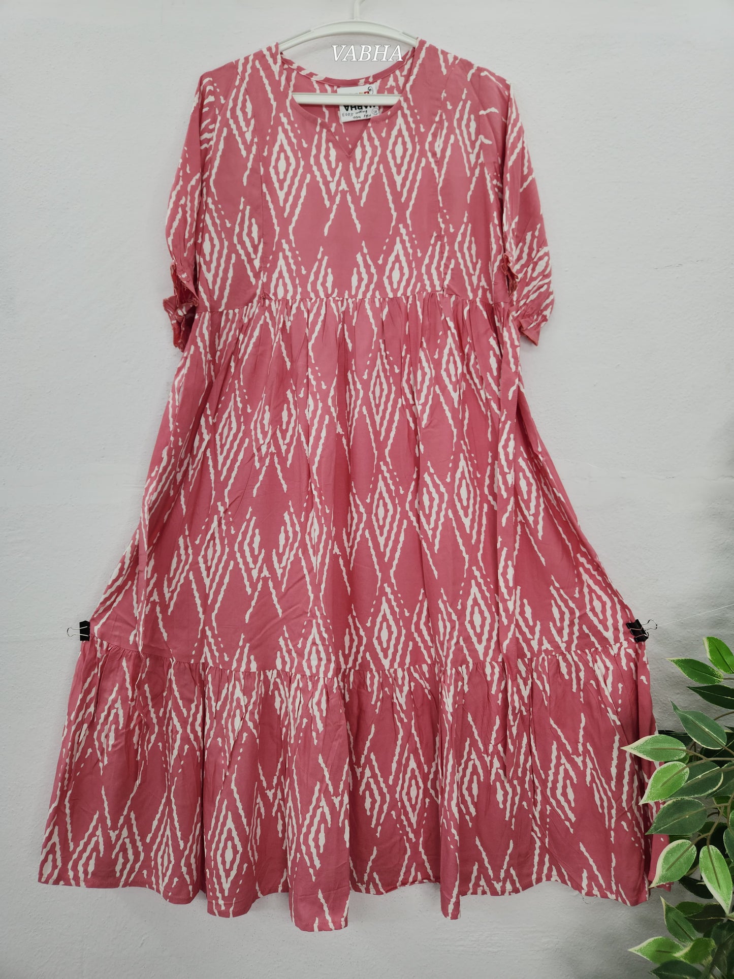 FF03 Peach Rayon Ikkat Print Feeding Frock