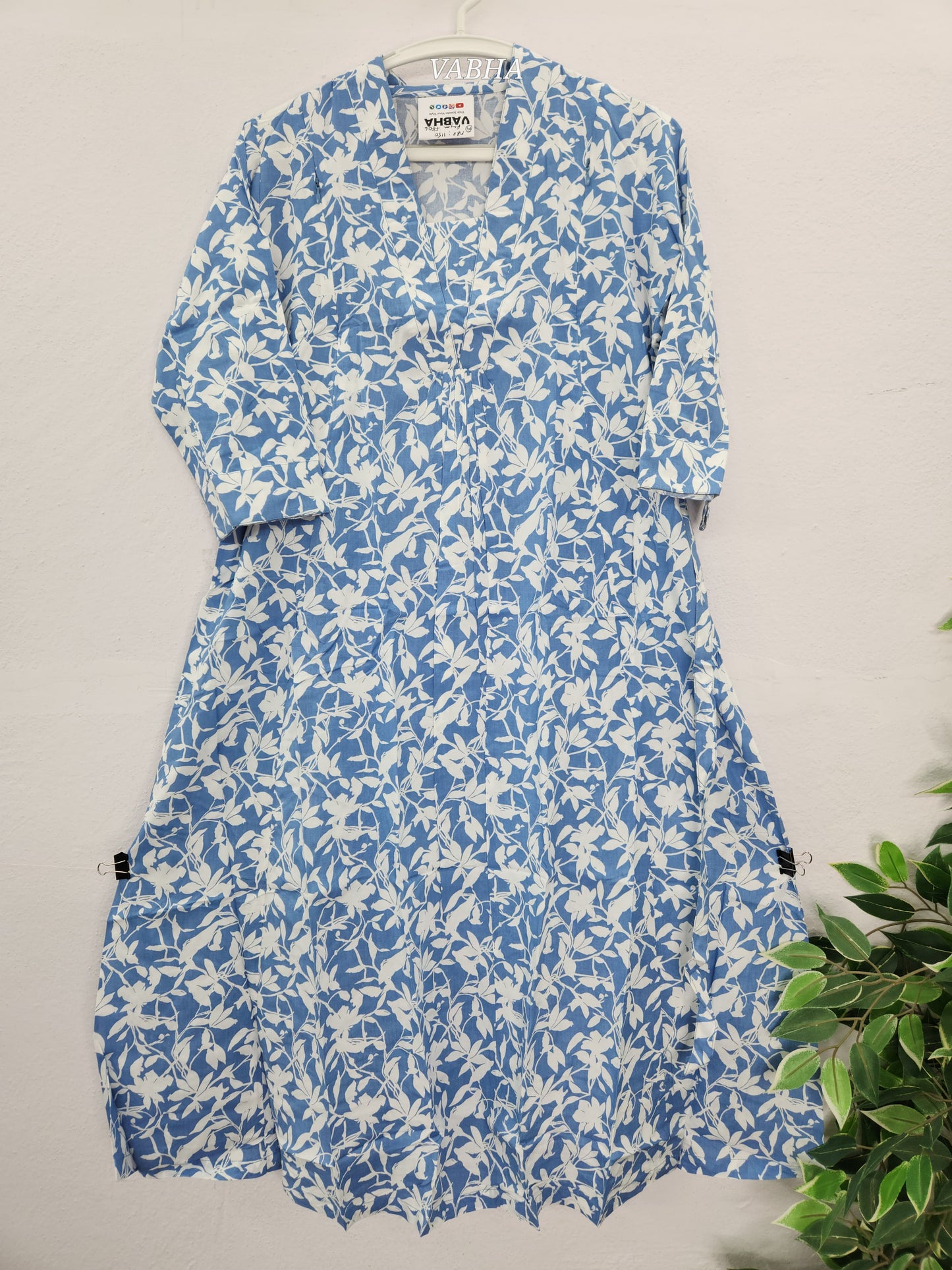 FF06 Blue Full V-neck Rayon Floral Print Feeding Frock