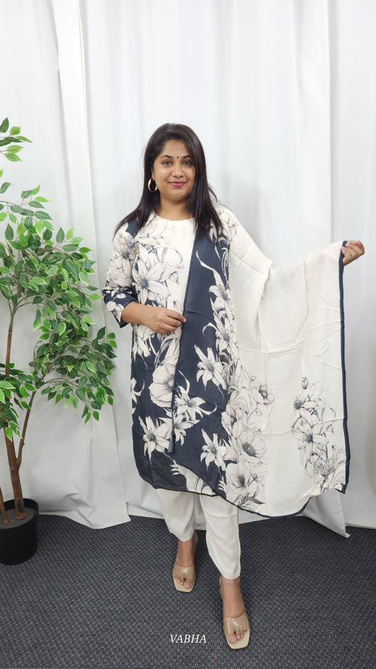 KPD05 Cream Muslin Kurti Pant Dupatta