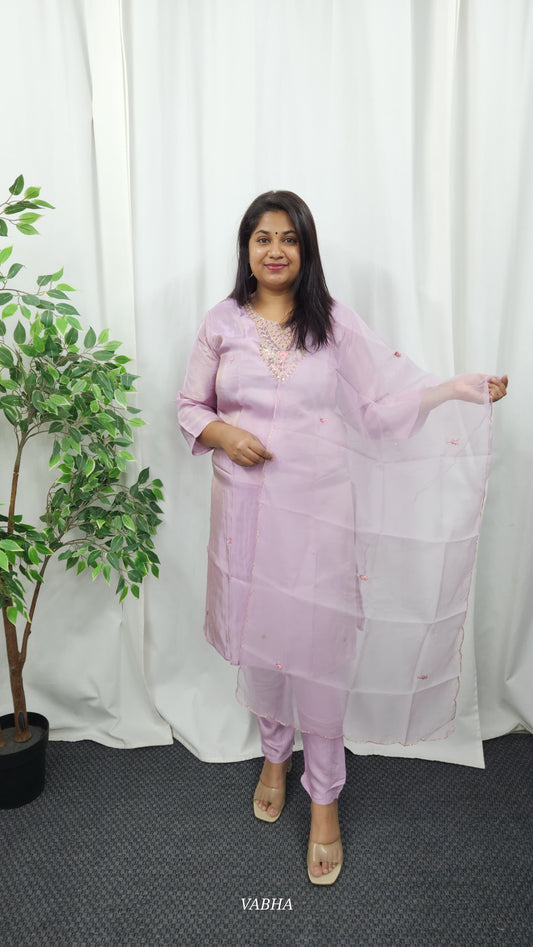 KPD09 Lavender Tissue Kurti Pant Dupatta