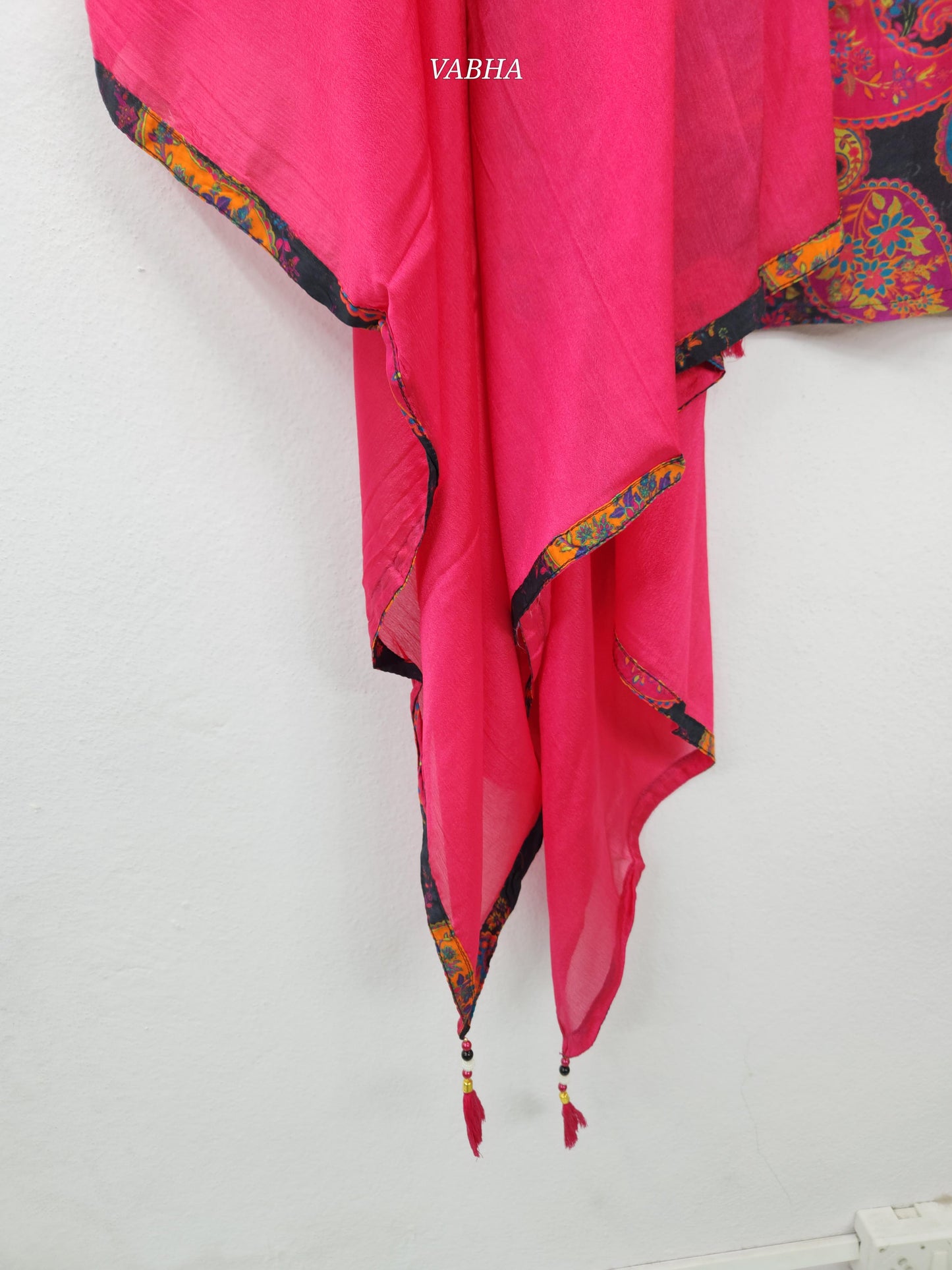 KPD129  Black Pink Muslin Silk With Lining V Neck With Mango Print Straight Cut Kurti Pant Duppatta