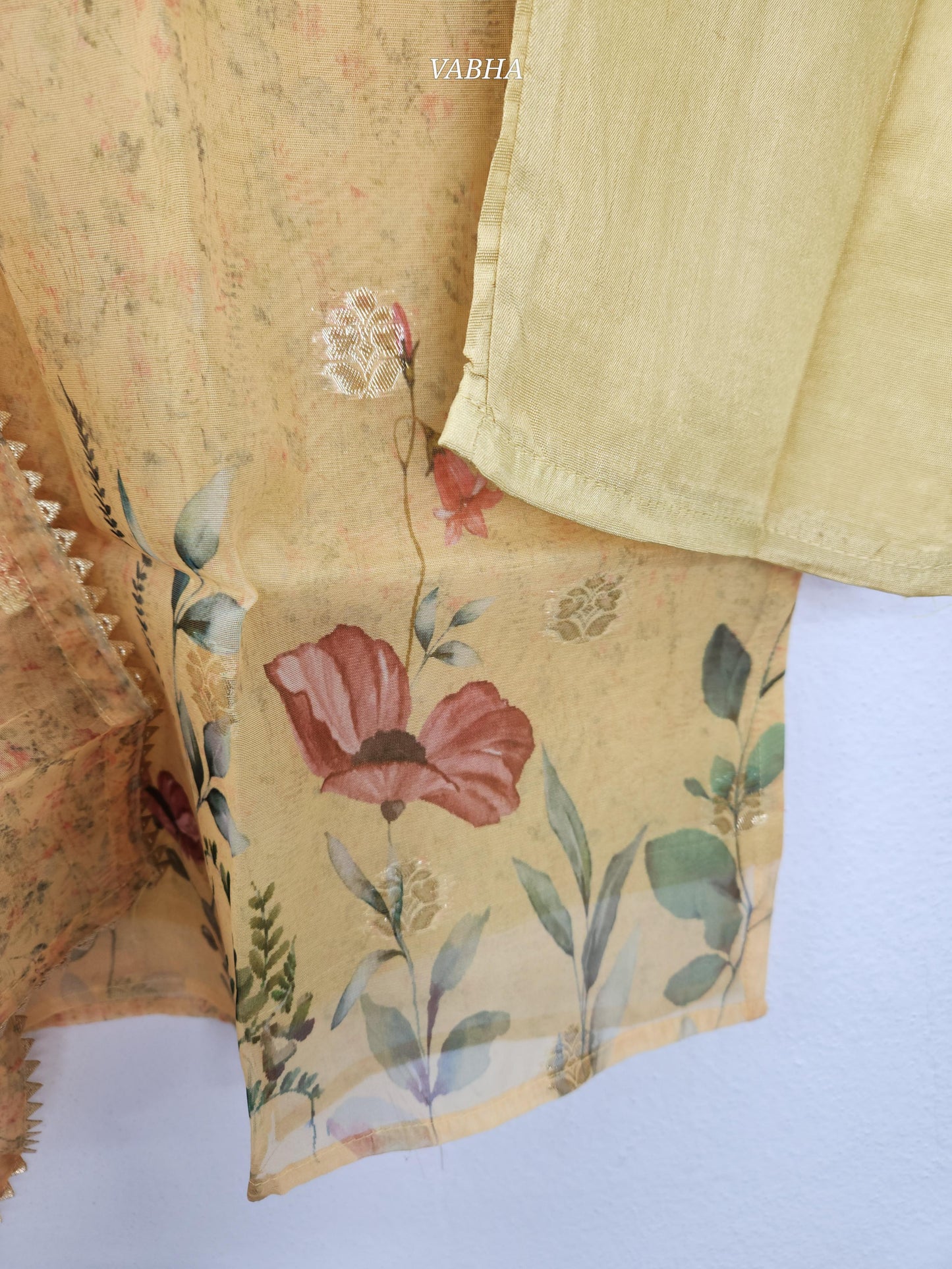 KPD130  Yellow Muslin Silk With Lining Round Neck With Heavy Pearl Work Straight Cut Kurti Pant Duppatta