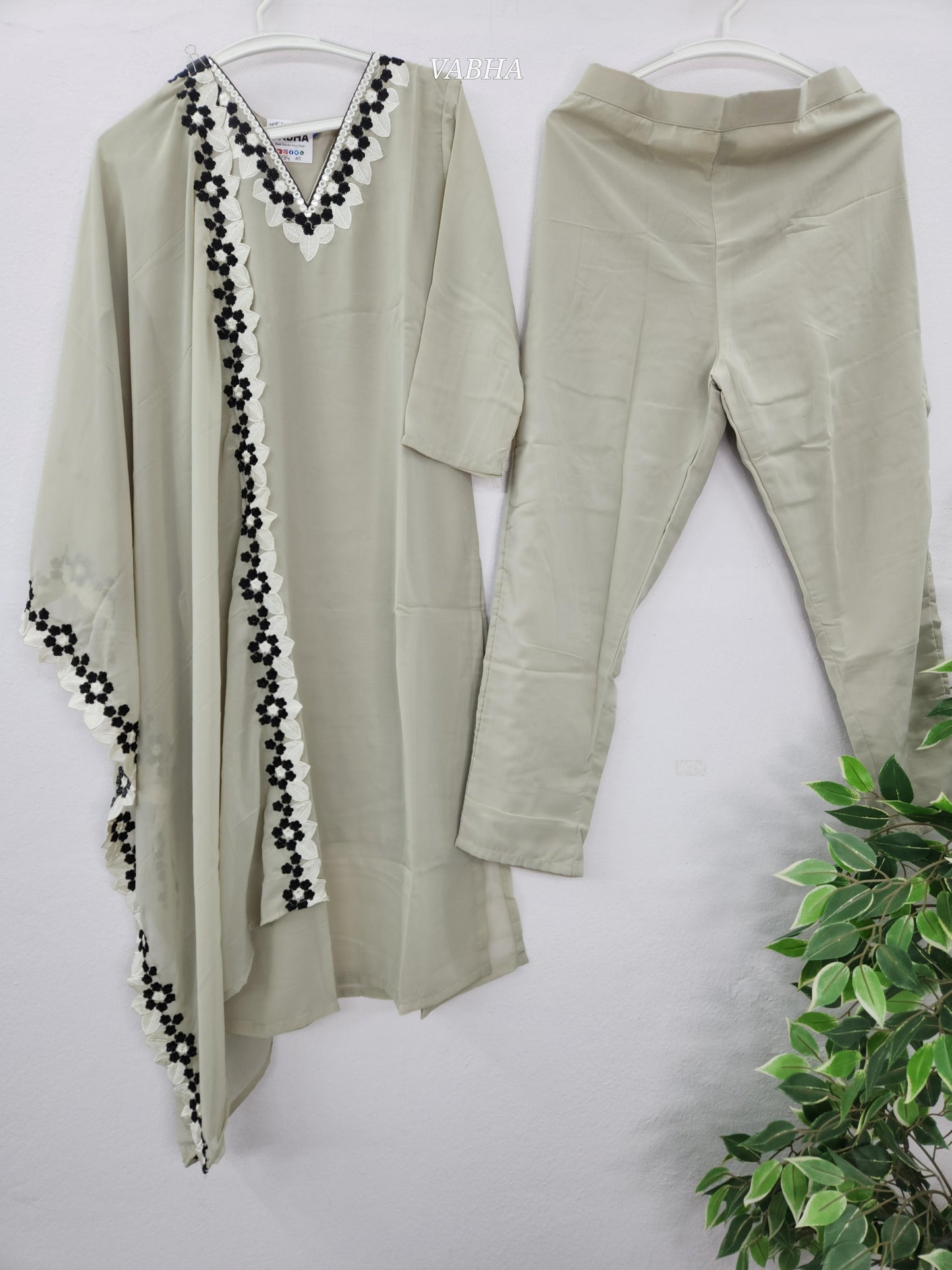 KPD134 Chicco Georgette Fabric With Lining  Thread Embroidery Straight Cut Kurti Pant Duppatta