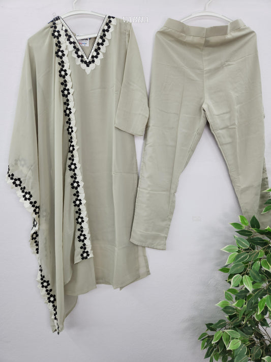KPD134 Chicco Georgette Fabric With Lining  Thread Embroidery Straight Cut Kurti Pant Duppatta