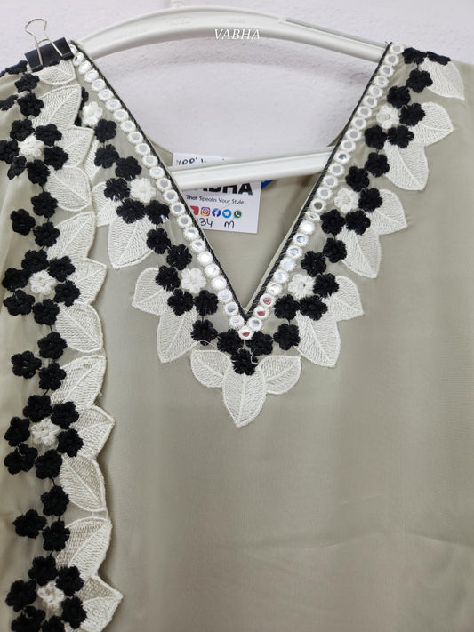 KPD134 Chicco Georgette Fabric With Lining  Thread Embroidery Straight Cut Kurti Pant Duppatta