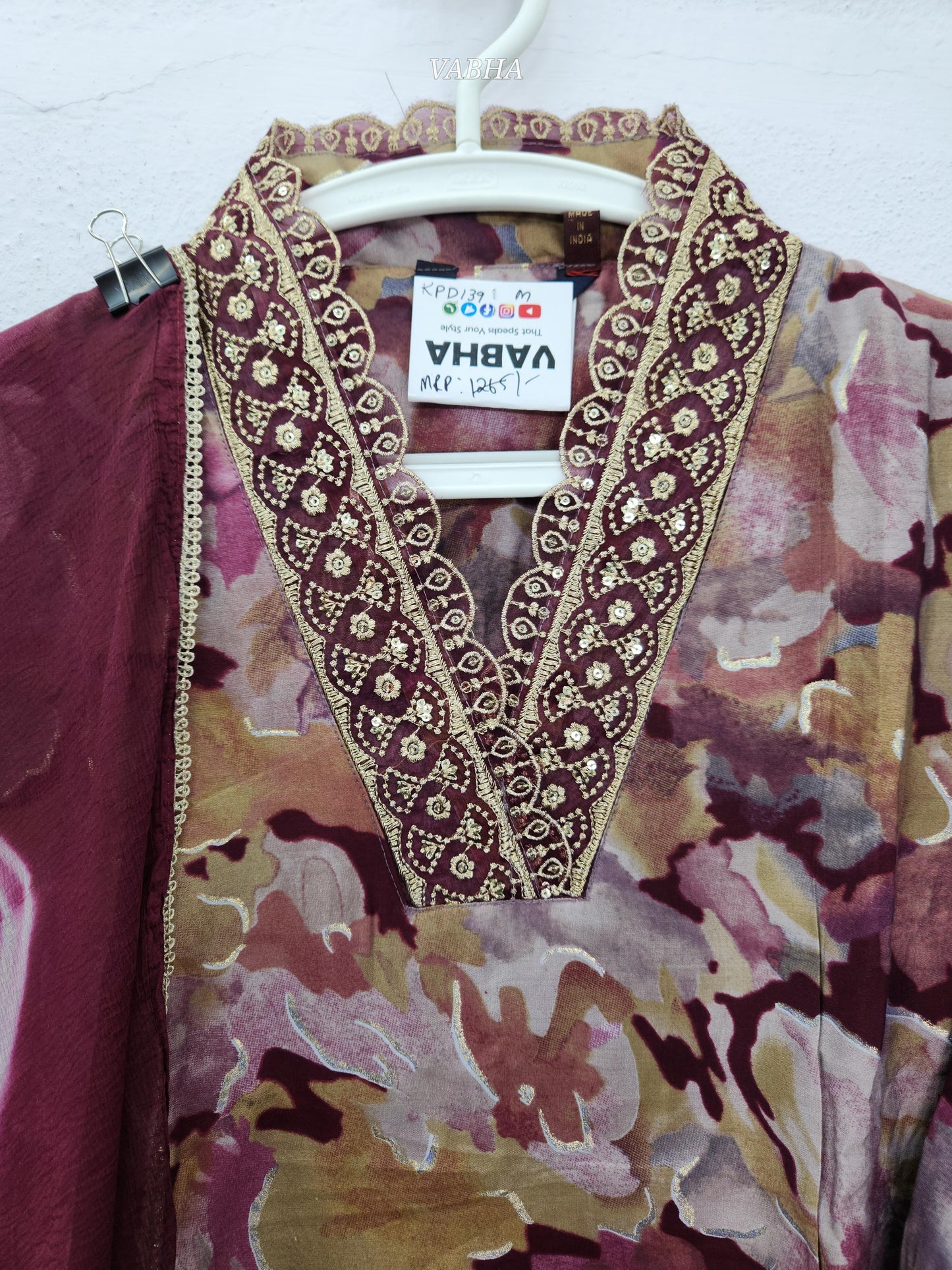 KPD139 Magenta Pink Modal Silk With Lining Scalop Lace Straight Cut Kurti Pant Duppatta
