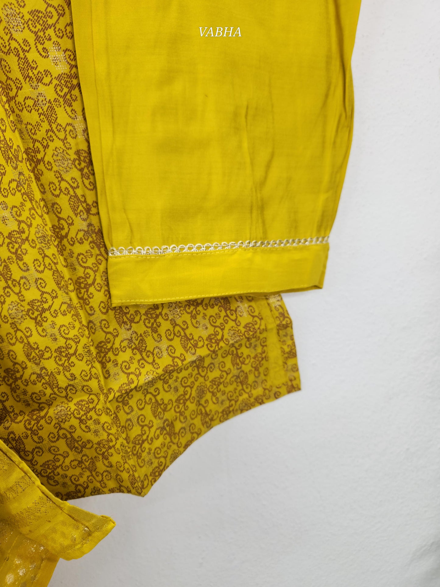 KPD165 Yellow Roman Silk Round Neck Thread Embroidery Printed Style Straight Cut Kurti Pant Duppatta