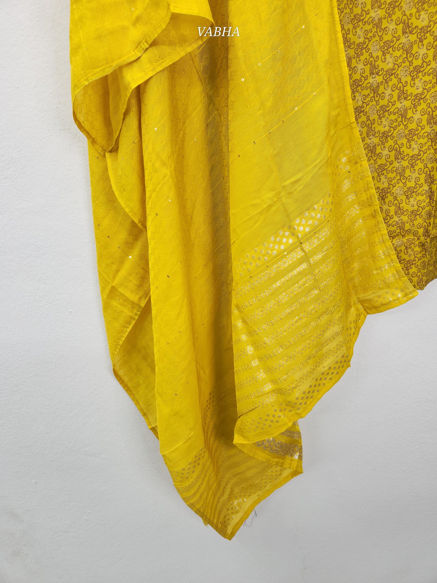 KPD165 Yellow Roman Silk Round Neck Thread Embroidery Printed Style Straight Cut Kurti Pant Duppatta