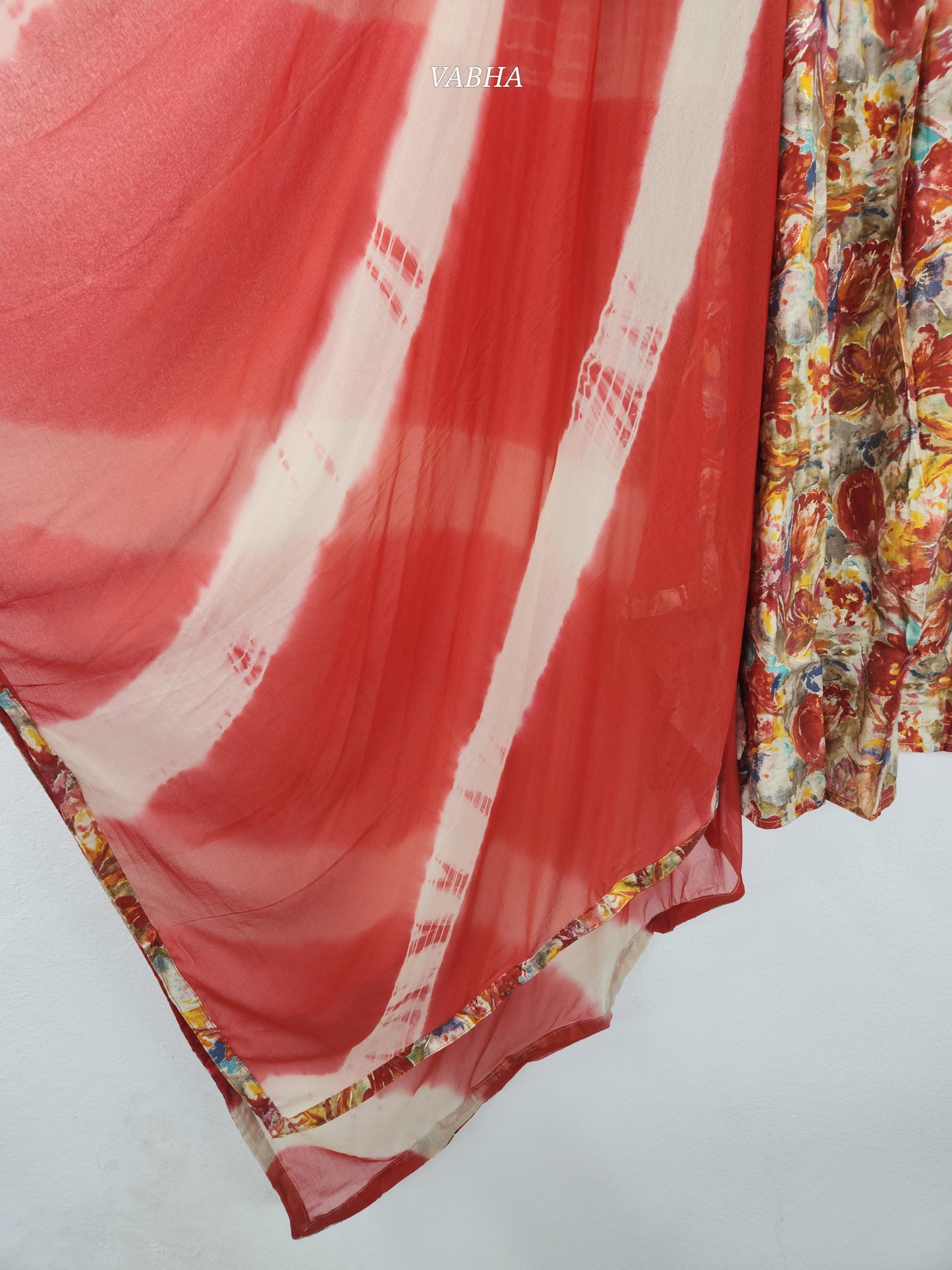 KPD181 Orange Modal Silk Curvy V Neck Floral Print Straight Cut Kurti Pant Duppatta
