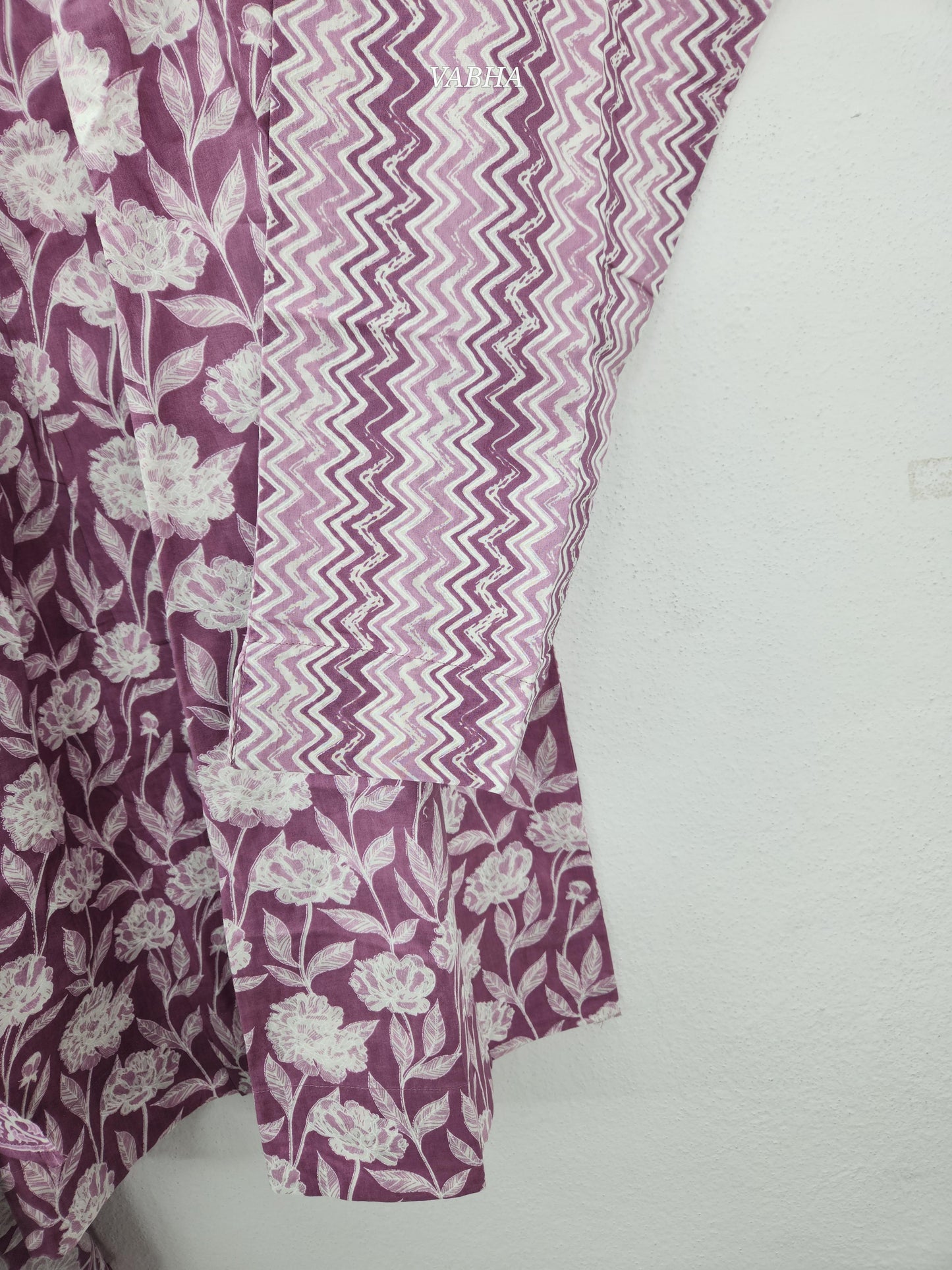 KPD212 Light Wine Cotton Round Neck Floral Printed A Line Kurthi Pant Duppatta