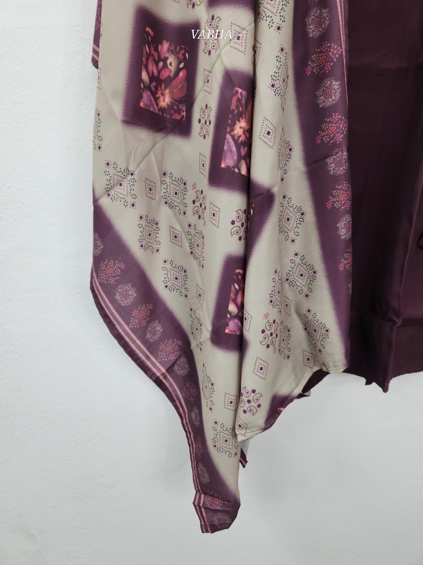 KPD214 Wine Shade Roman Silk Round Neck Zari Embroidery Straight Cut Kurthi Pant Duppatta
