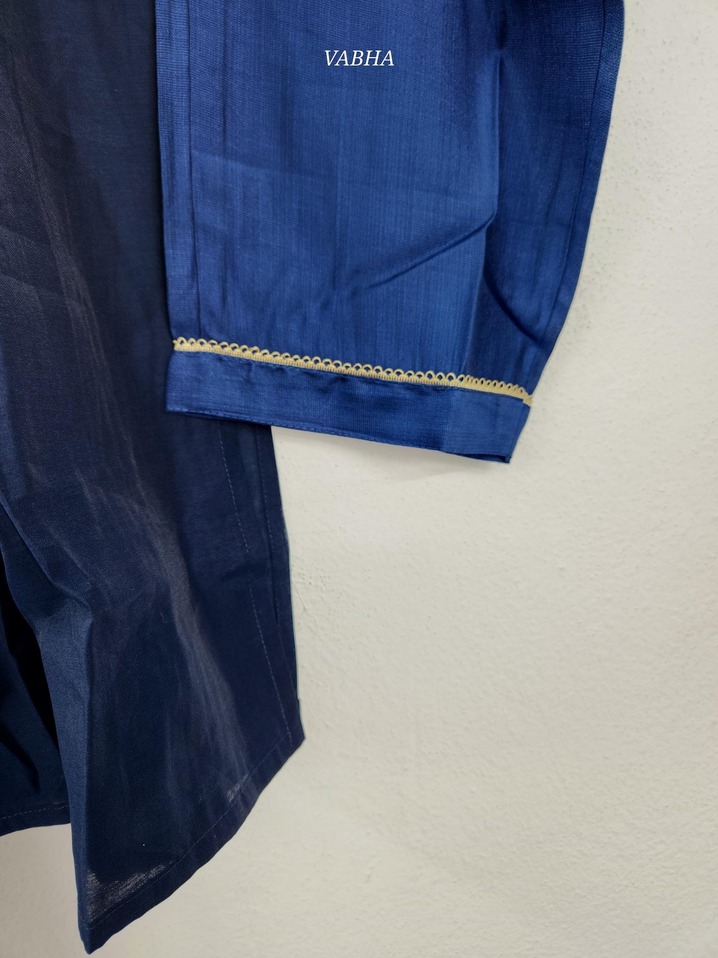 KPD215 Navy Blue Roman Silk Round Neck V Cut Zari Embroidery Straight Cut Kurthi Pant Duppatta