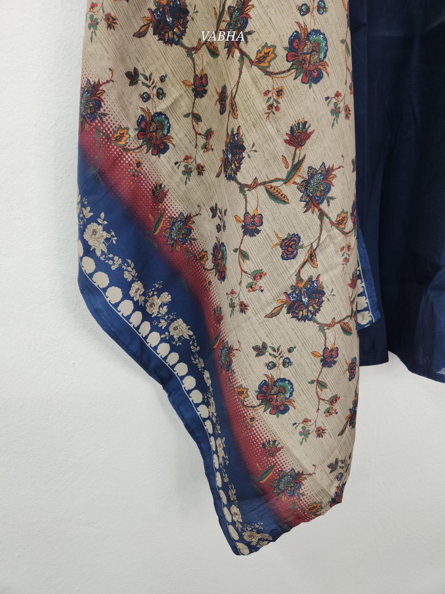 KPD215 Navy Blue Roman Silk Round Neck V Cut Zari Embroidery Straight Cut Kurthi Pant Duppatta
