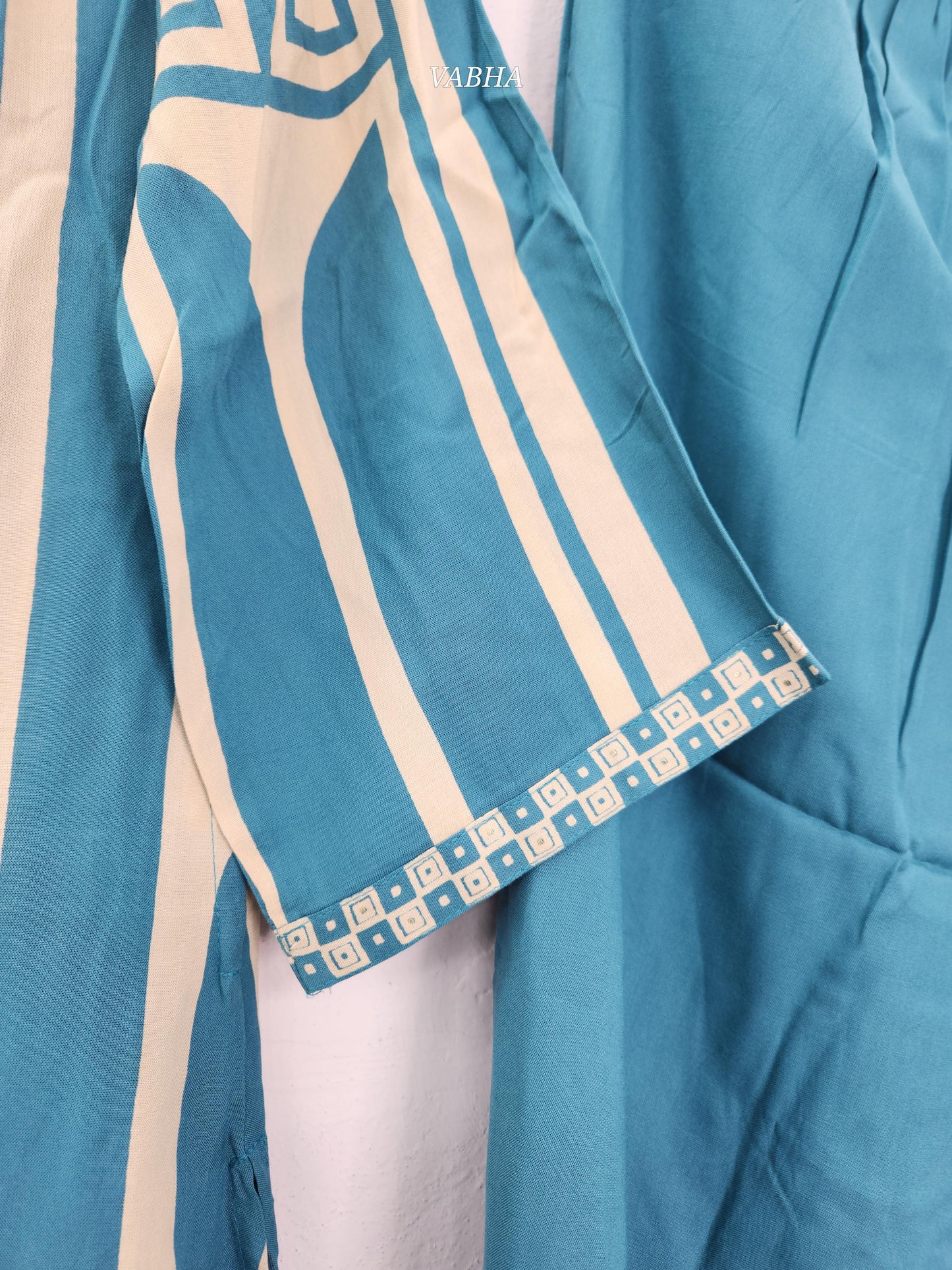 C61 Peacock Blue Rayon Pannel  Print V Neck Straight Cut  Kurthi Pant
