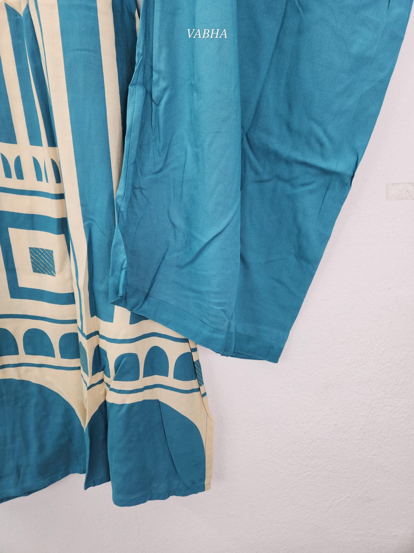 C61 Peacock Blue Rayon Pannel  Print V Neck Straight Cut  Kurthi Pant