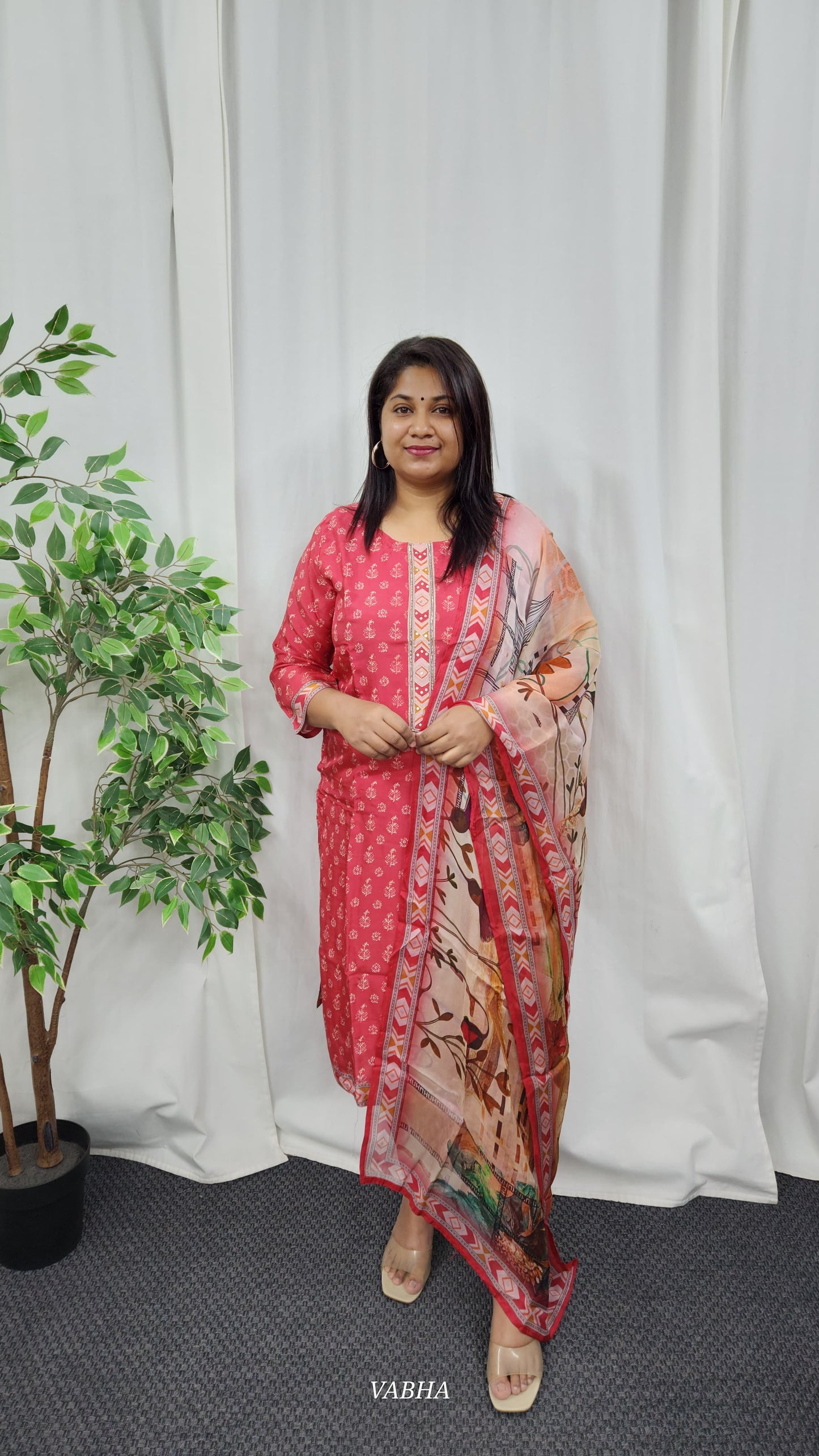 KPD06 Pink Muslin Kurti Pant Dupatta