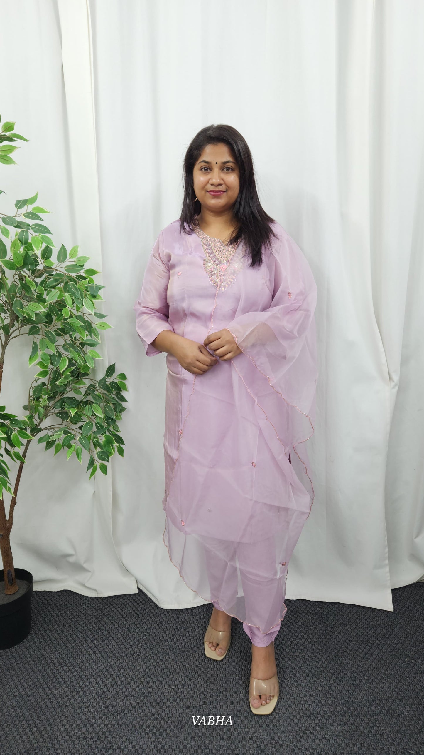 KPD09 Lavender Tissue Kurti Pant Dupatta