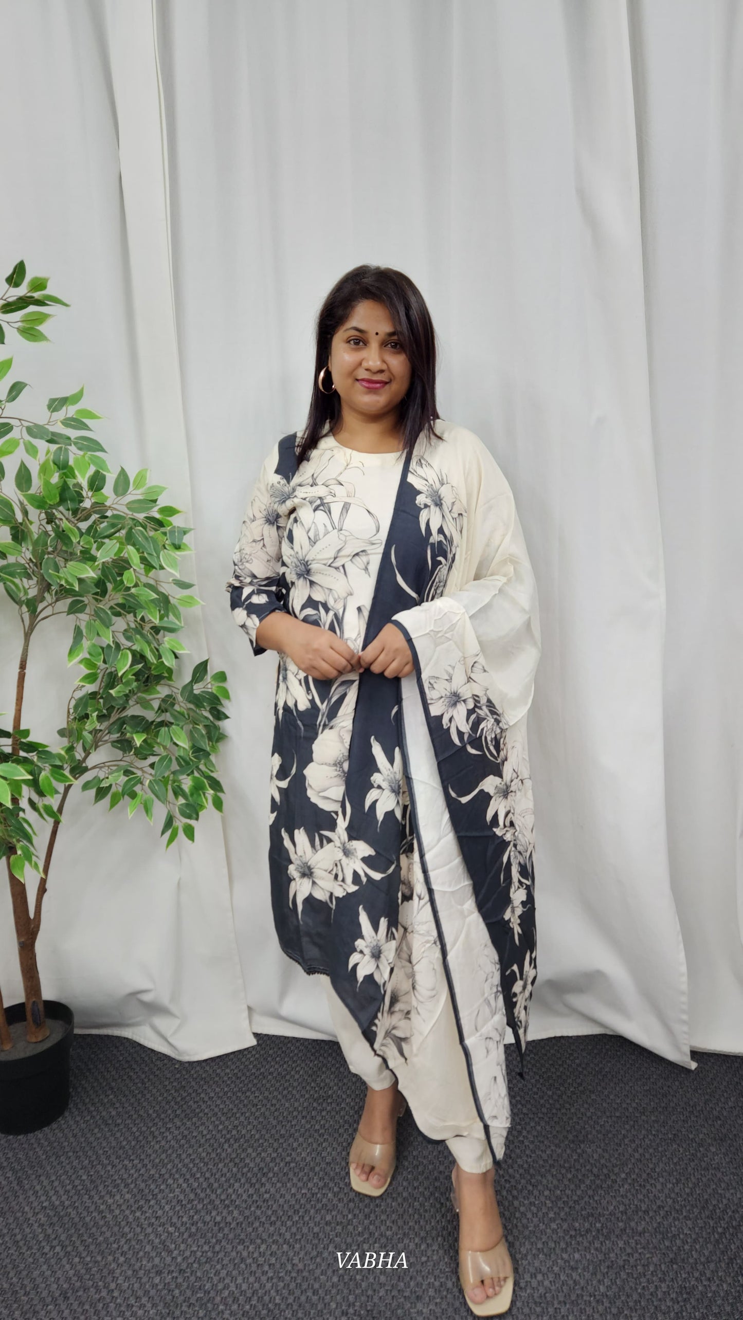 KPD05 Cream Muslin Kurti Pant Dupatta