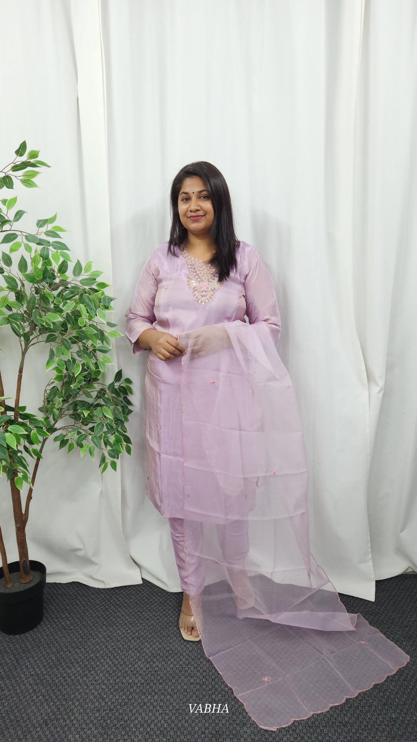 KPD09 Lavender Tissue Kurti Pant Dupatta