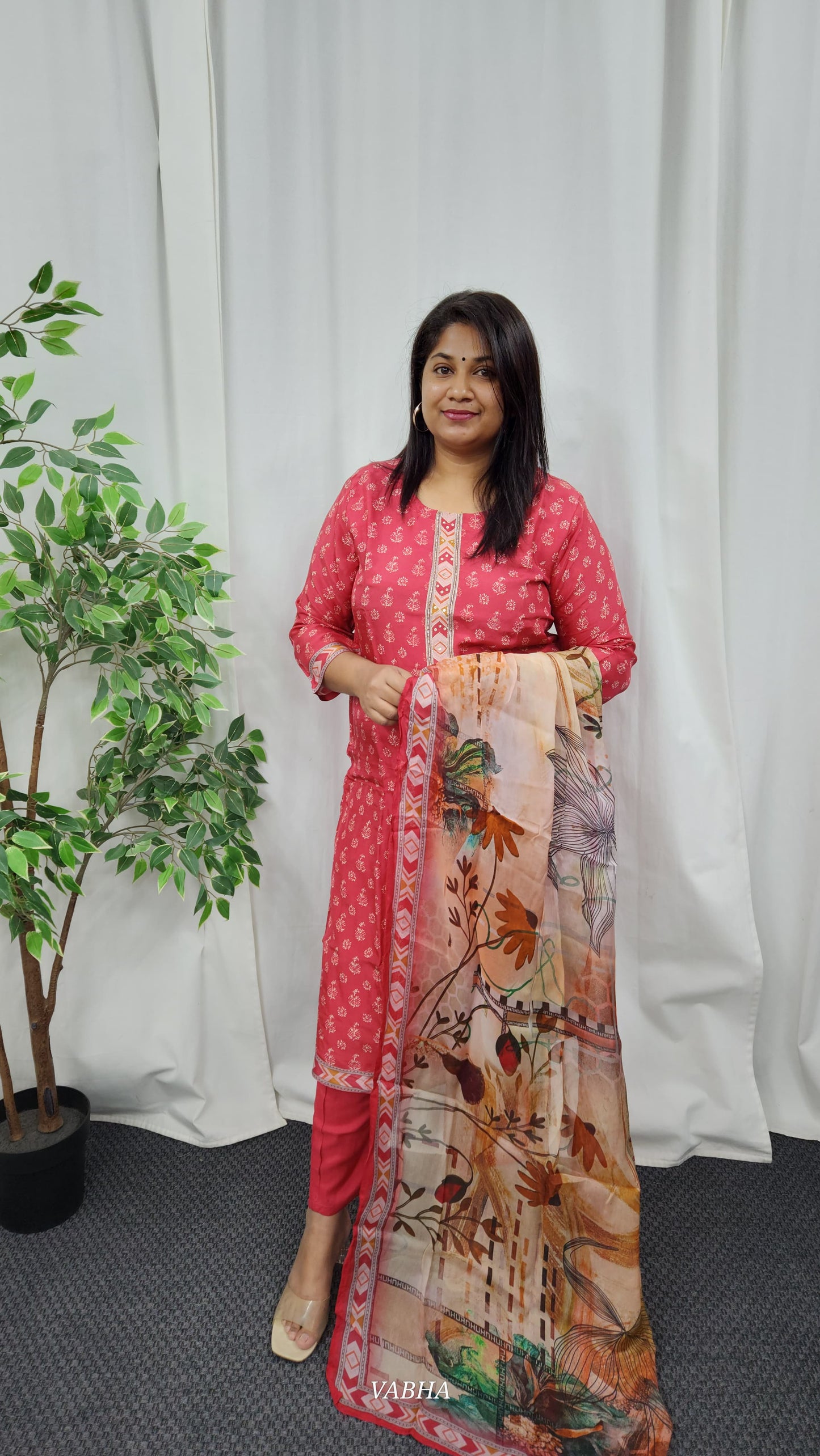 KPD06 Pink Muslin Kurti Pant Dupatta
