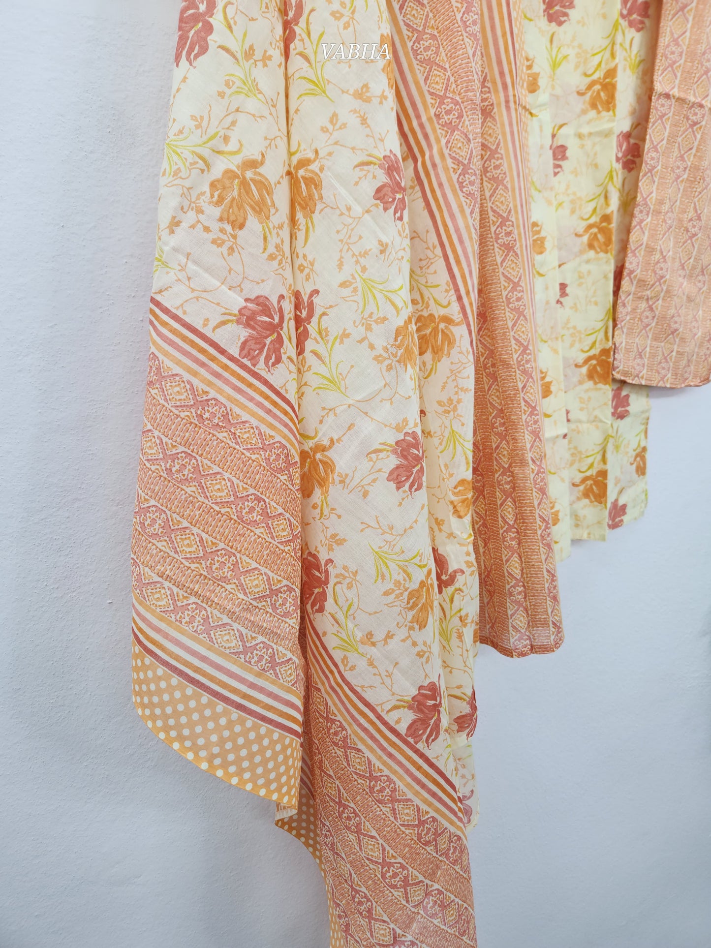 KPD106 Light Yellow Floral Print Straight Cut Cotton Kurti Pant Duppatta