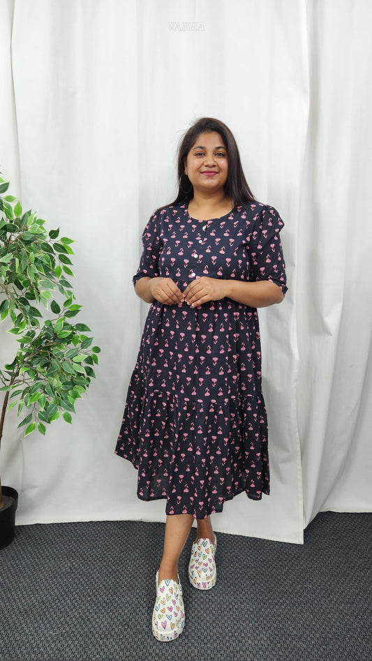 F20 Black Printed Cotton Frock