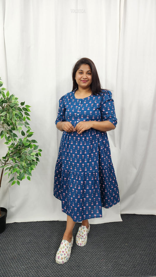 F21 Blue Printed Cotton Frock