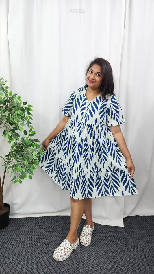 F22 White Blue Cotton Frock