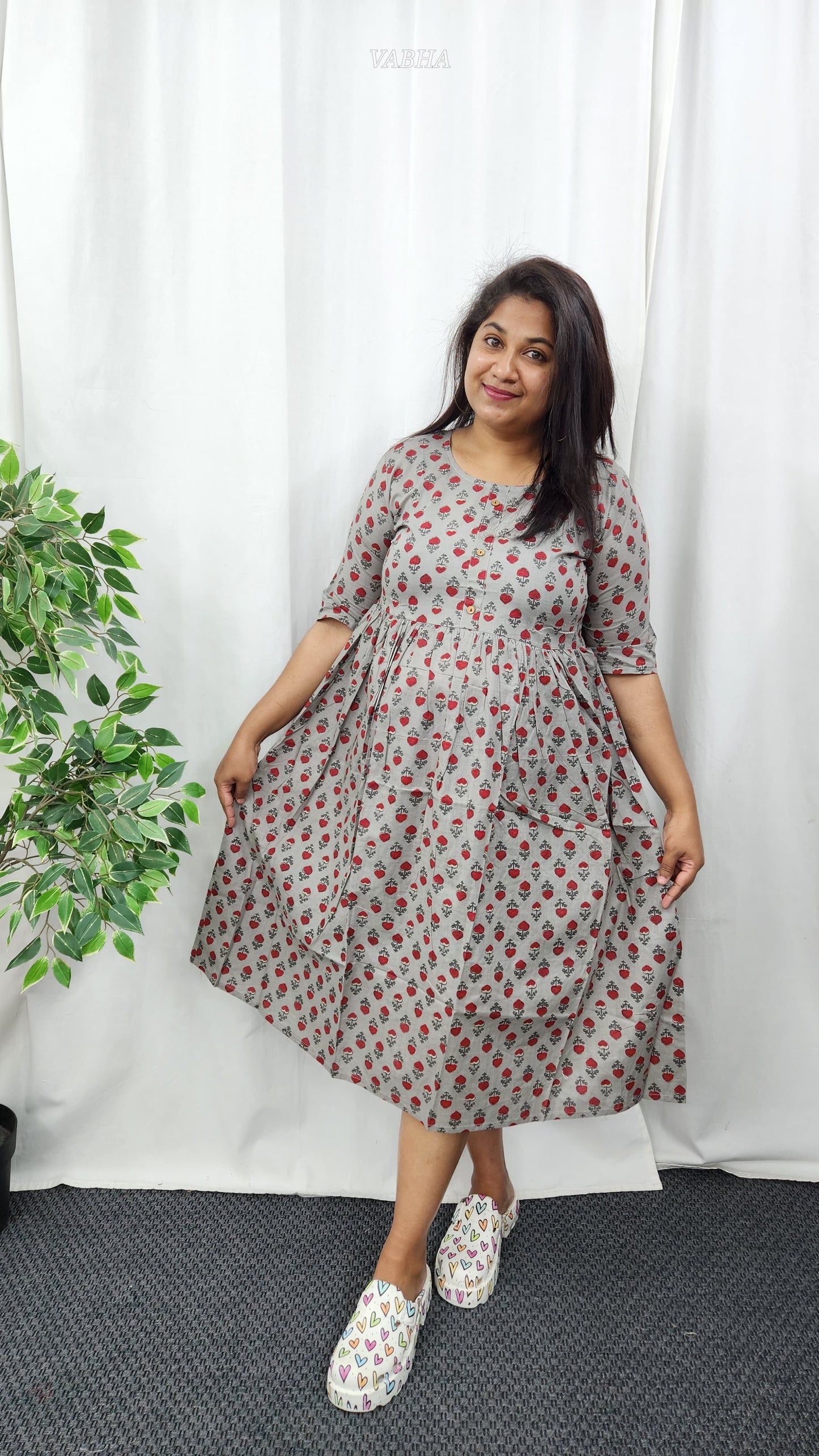 F25 Grey Printed Cotton Frock