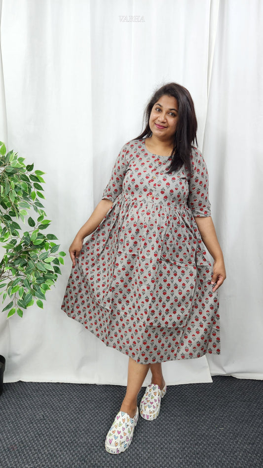 F25 Grey Printed Cotton Frock