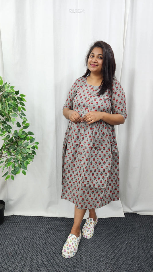 F25 Grey Printed Cotton Frock