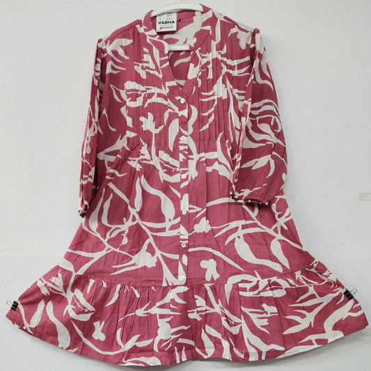 F28 Pink High Neck Cotton Frock