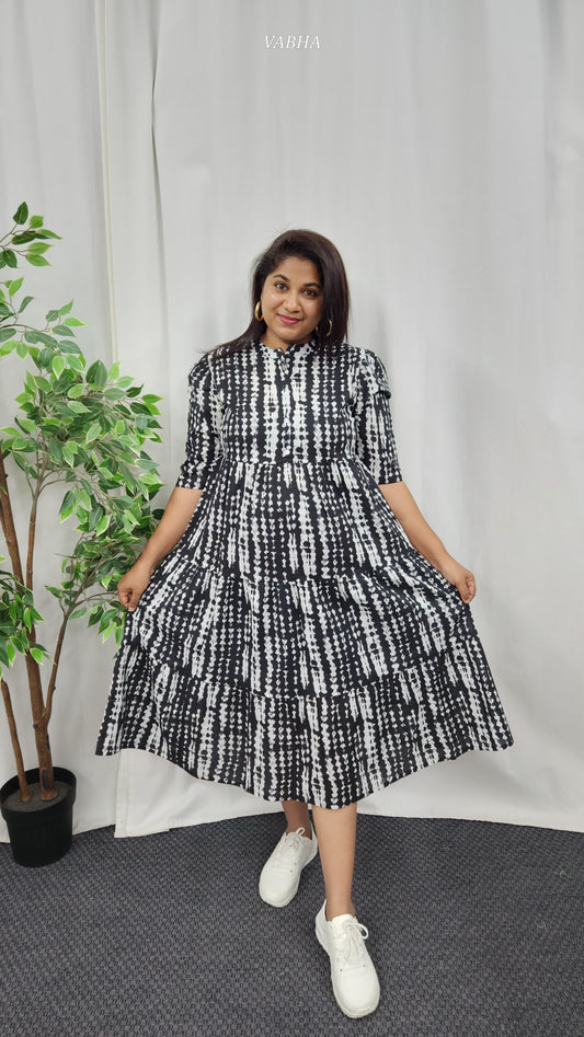 F40 Black Tie and Dye High Neck Cotton Frock