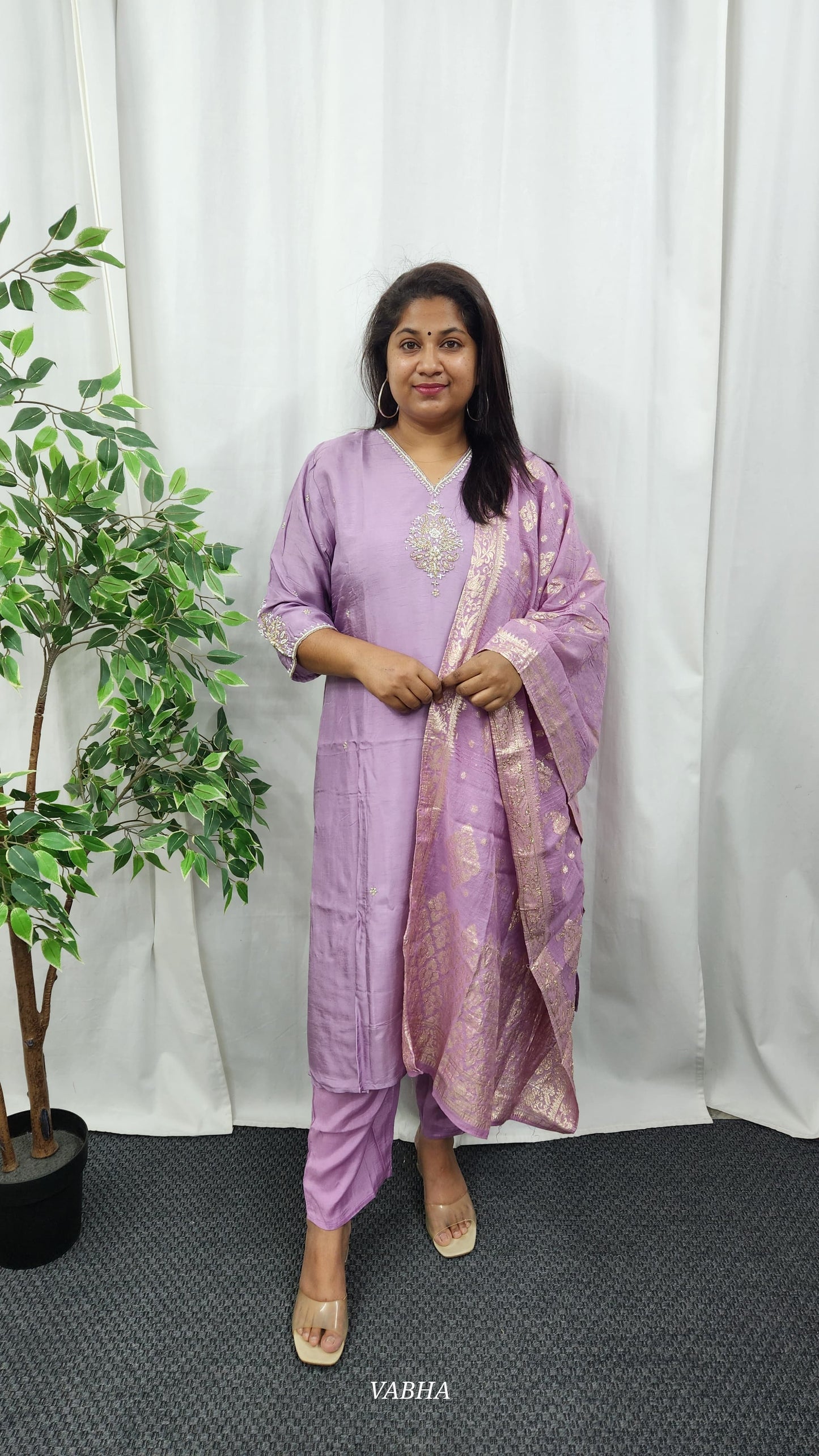 KPD31 Lilac Dola Silk Kurti Pant Dupatta