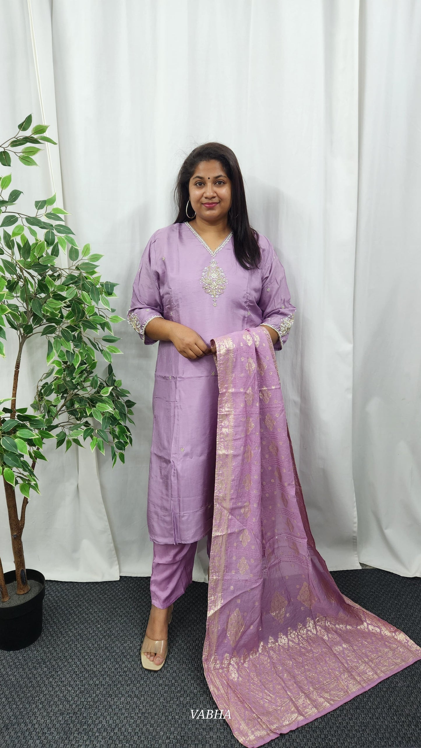 KPD31 Lilac Dola Silk Kurti Pant Dupatta