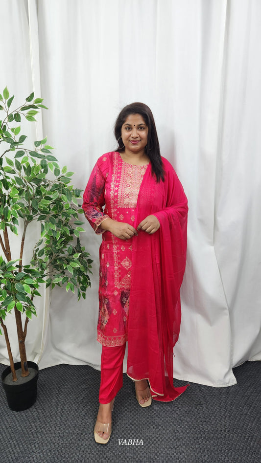 KPD35 Pink Muslin Kurti Pant Dupatta
