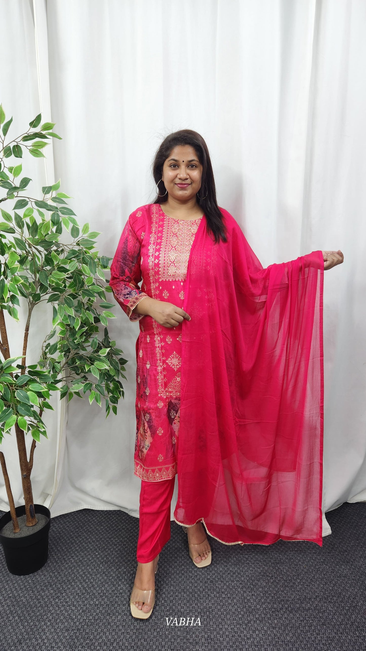 KPD35 Pink Muslin Kurti Pant Dupatta