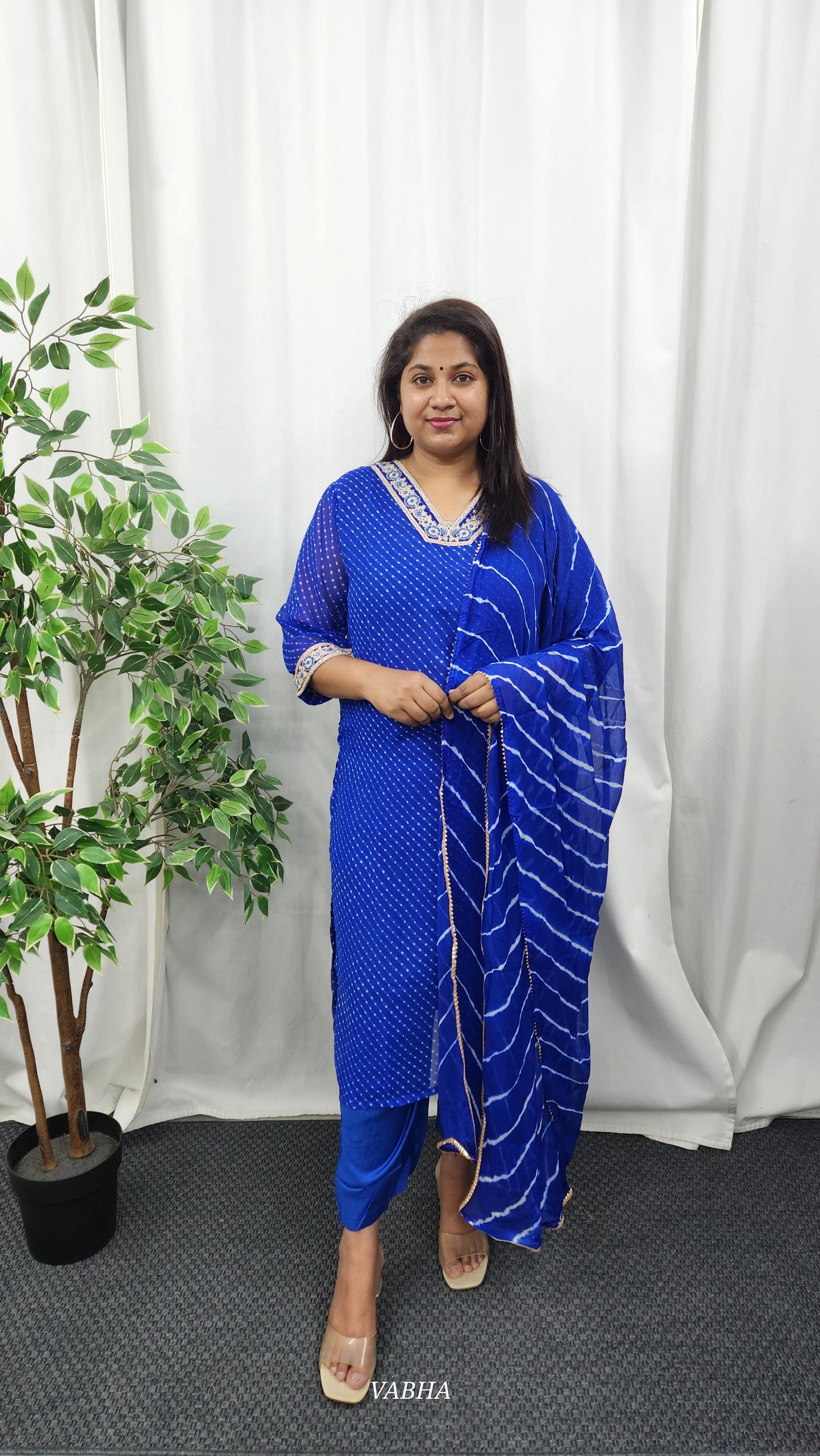KPD37 Royal Blue Georgette Kurti Pant Dupatta