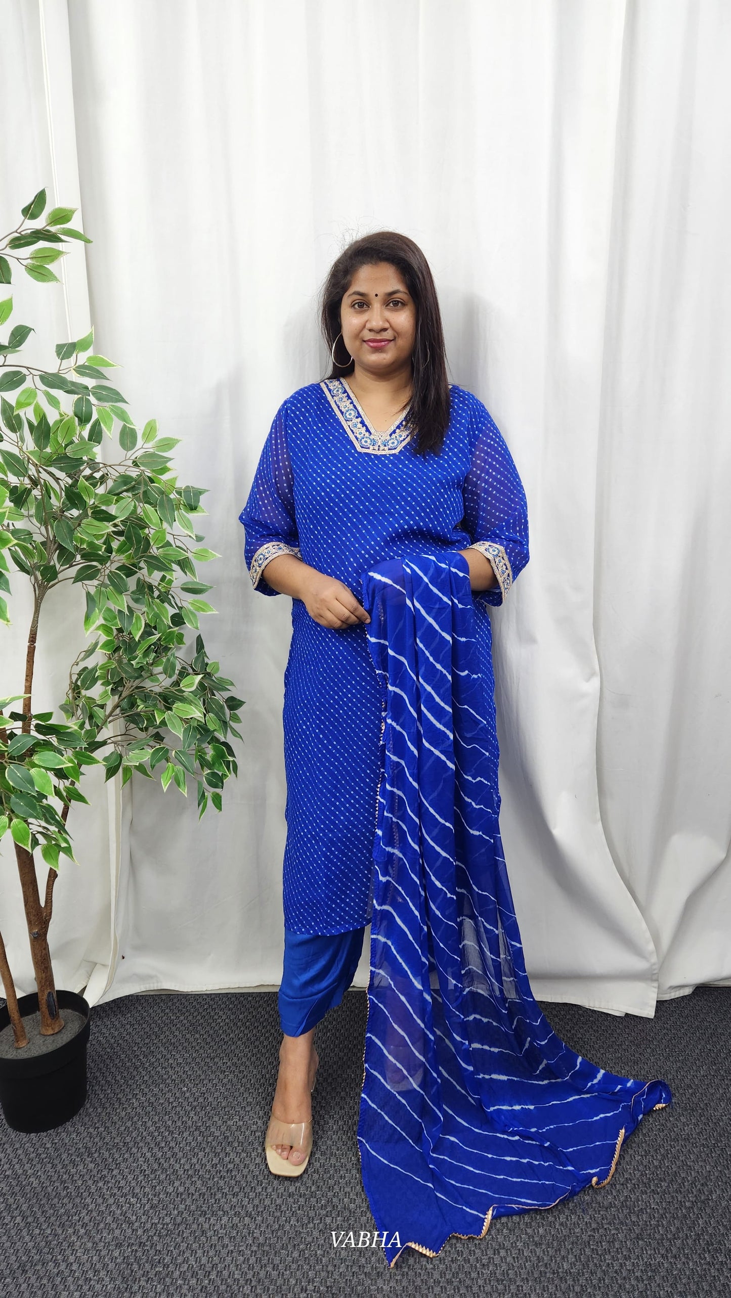 KPD37 Royal Blue Georgette Kurti Pant Dupatta