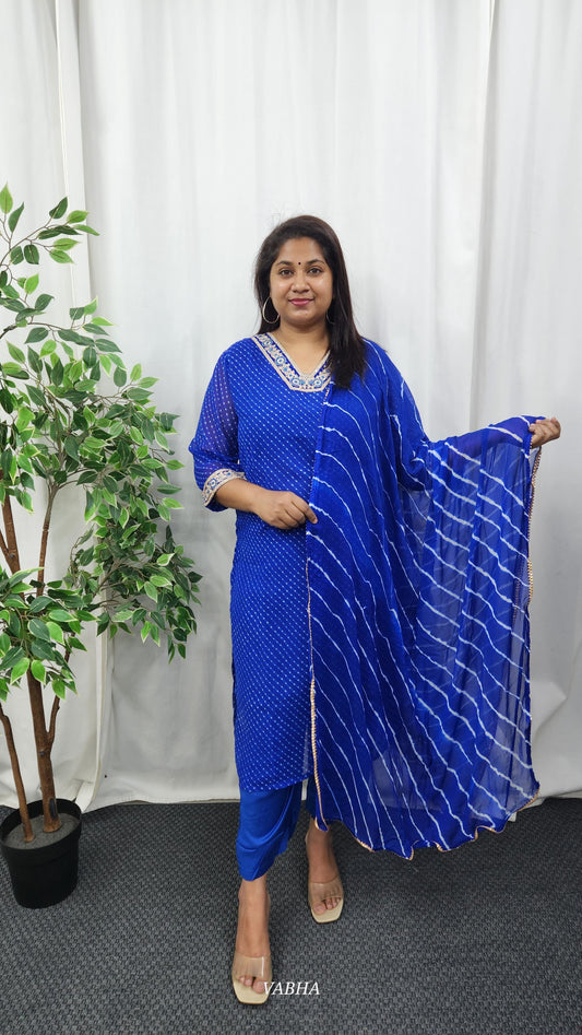 KPD37 Royal Blue Georgette Kurti Pant Dupatta