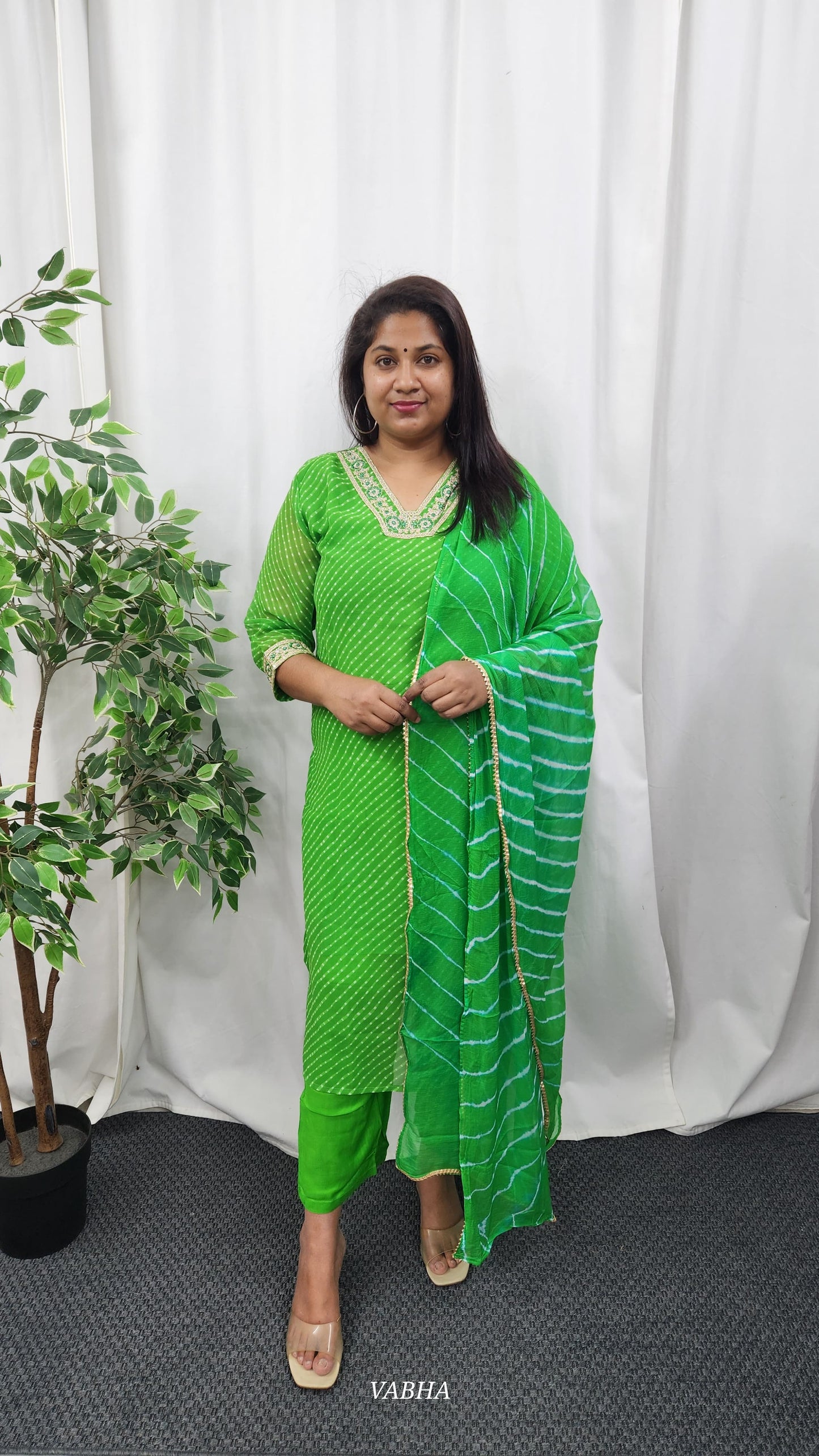 KPD38 Parrot Green Georgette Kurti Pant Dupatta